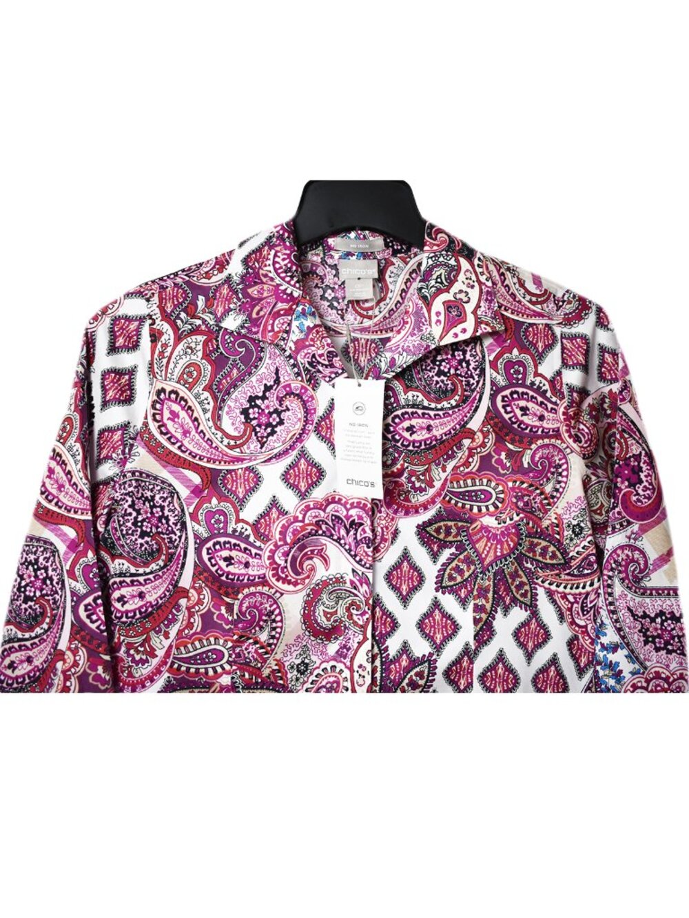 Chico’s Women’s Shirt Floral Paisley Blouse Long Sleeve No-Iron Size 4P/0P NEW - Picture 3 of 5